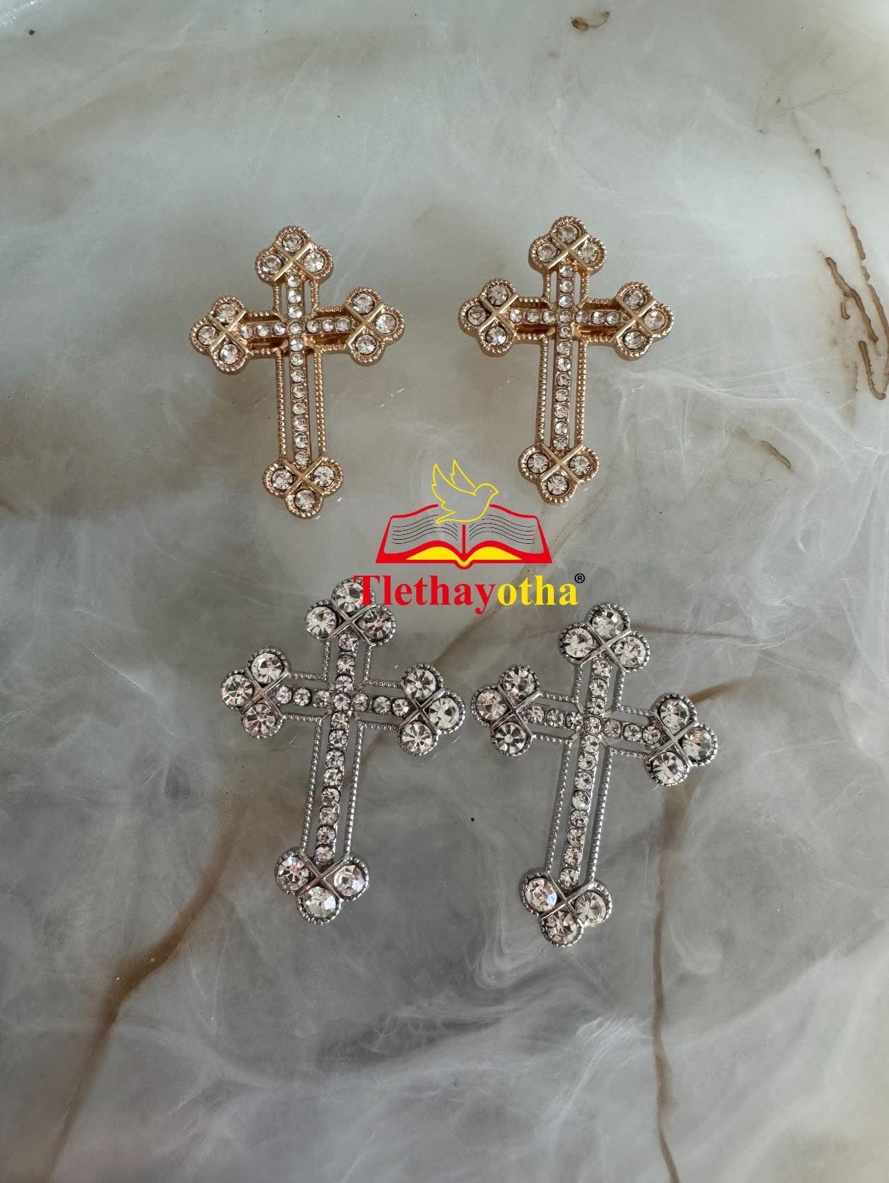 Budded Crystal Rhinestones Grooms Back Crosses Brooches