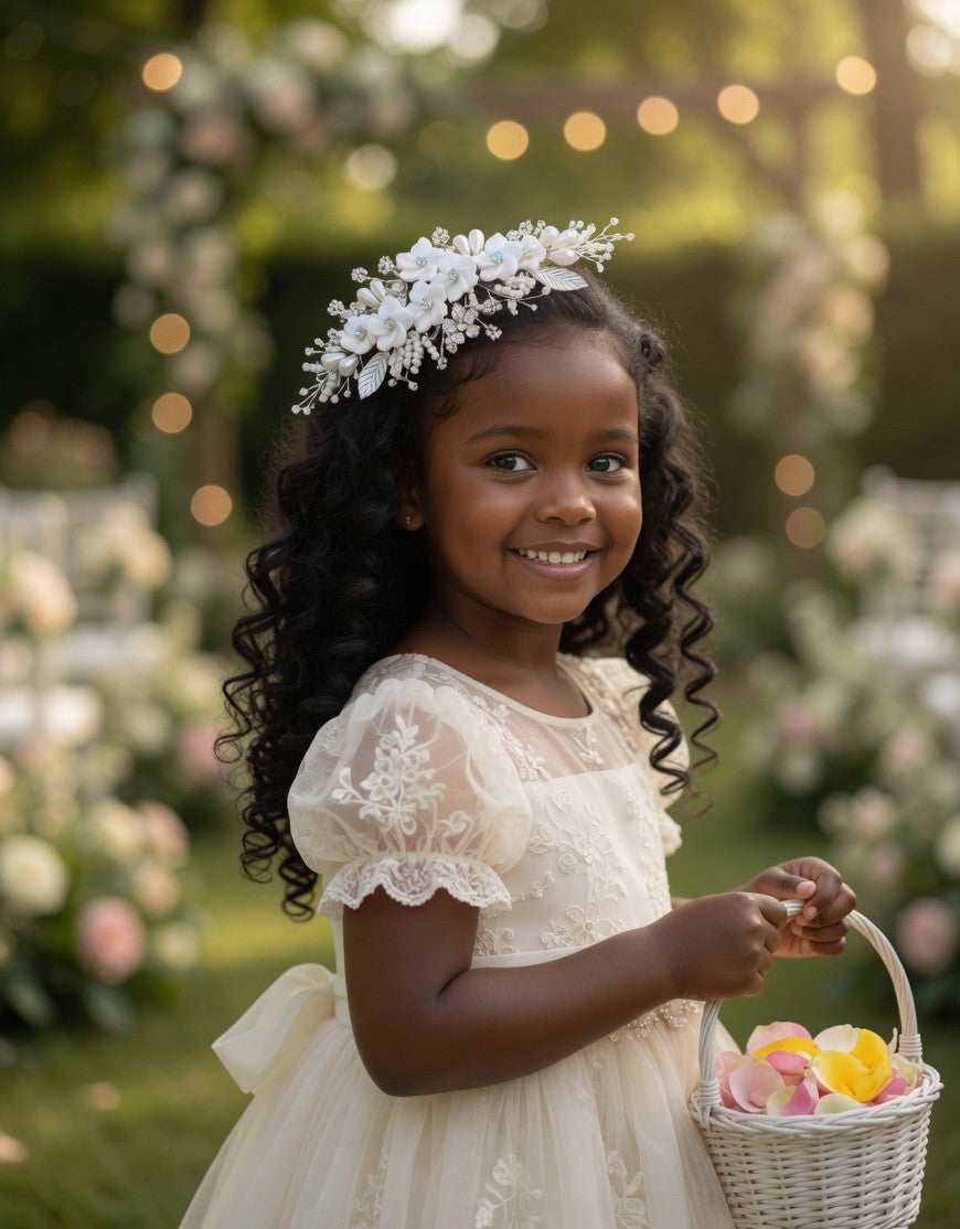 Daisy Dream Flower Girl Hairband - White Floral Kids Headband - Lustre & Star