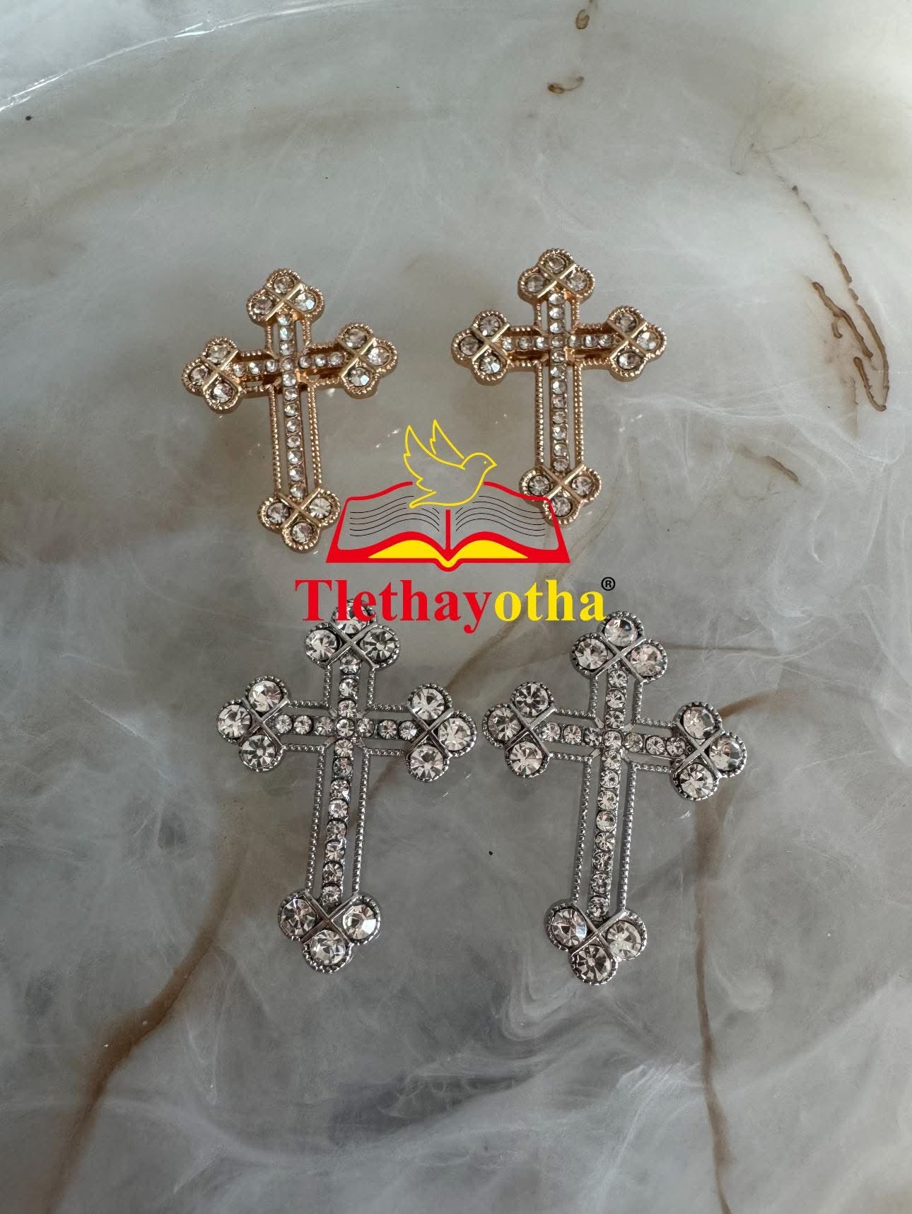 Budded Crystal Rhinestones Grooms Back Crosses Brooches