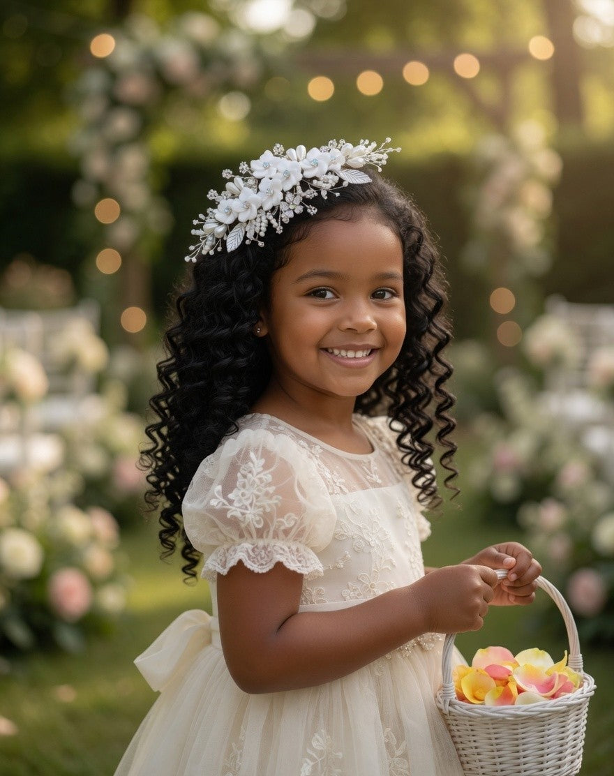 Daisy Dream Flower Girl Hairband - White Floral Kids Headband - Lustre & Star