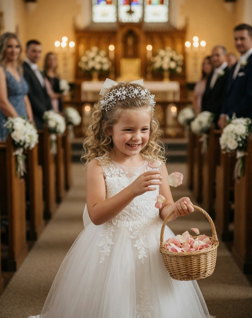 Petal Princess Flower Girl Hairband - White Floral Kids Headband - Lustre & Star