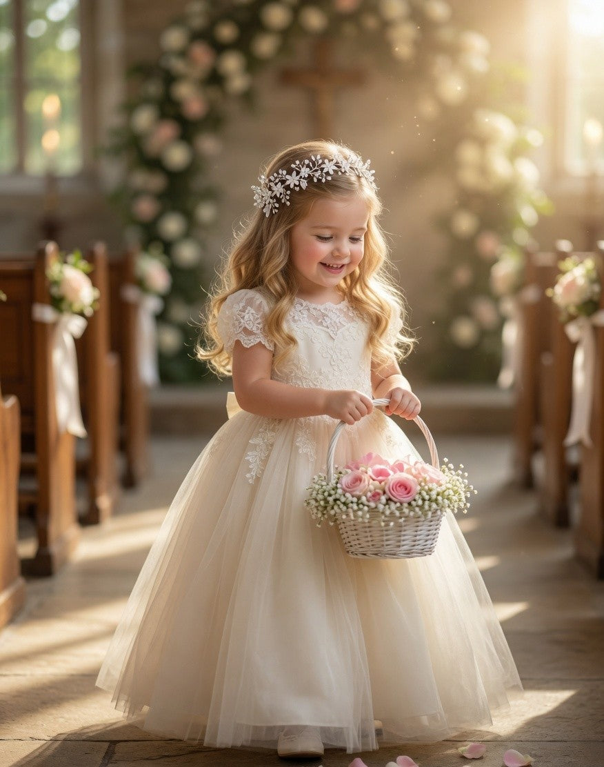 Petal Princess Flower Girl Hairband - White Floral Kids Headband - Lustre & Star