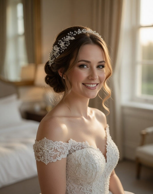 Petal Bridal Hairband - White Floral Bridal Headband - Lustre & Star