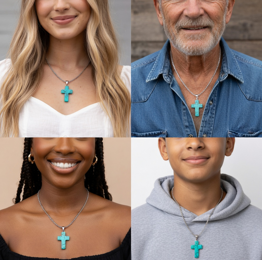 Turquoise Cross Necklace - Turquoise and Gold Pendant - Lustre & Star
