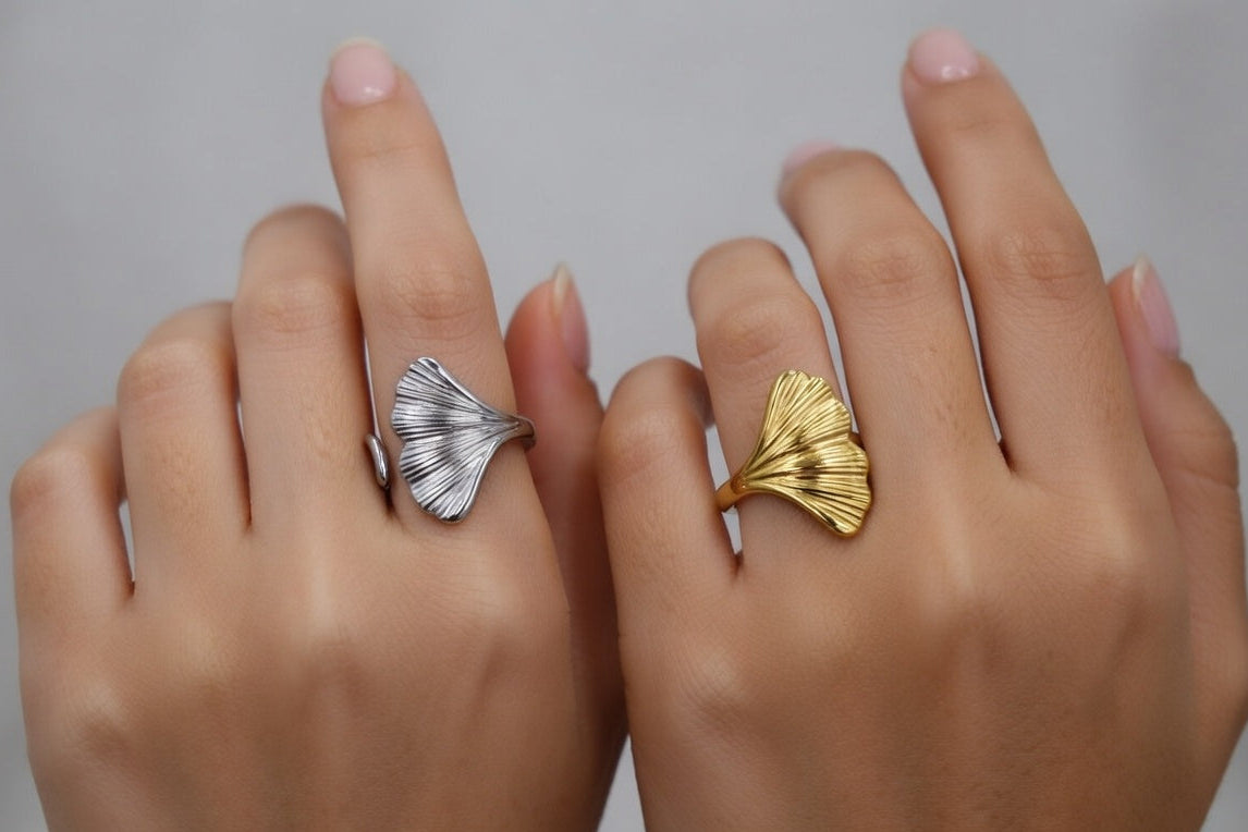 Ginkgo Ring - Gold Stainless Steel Leaf Ring - Lustre & Star