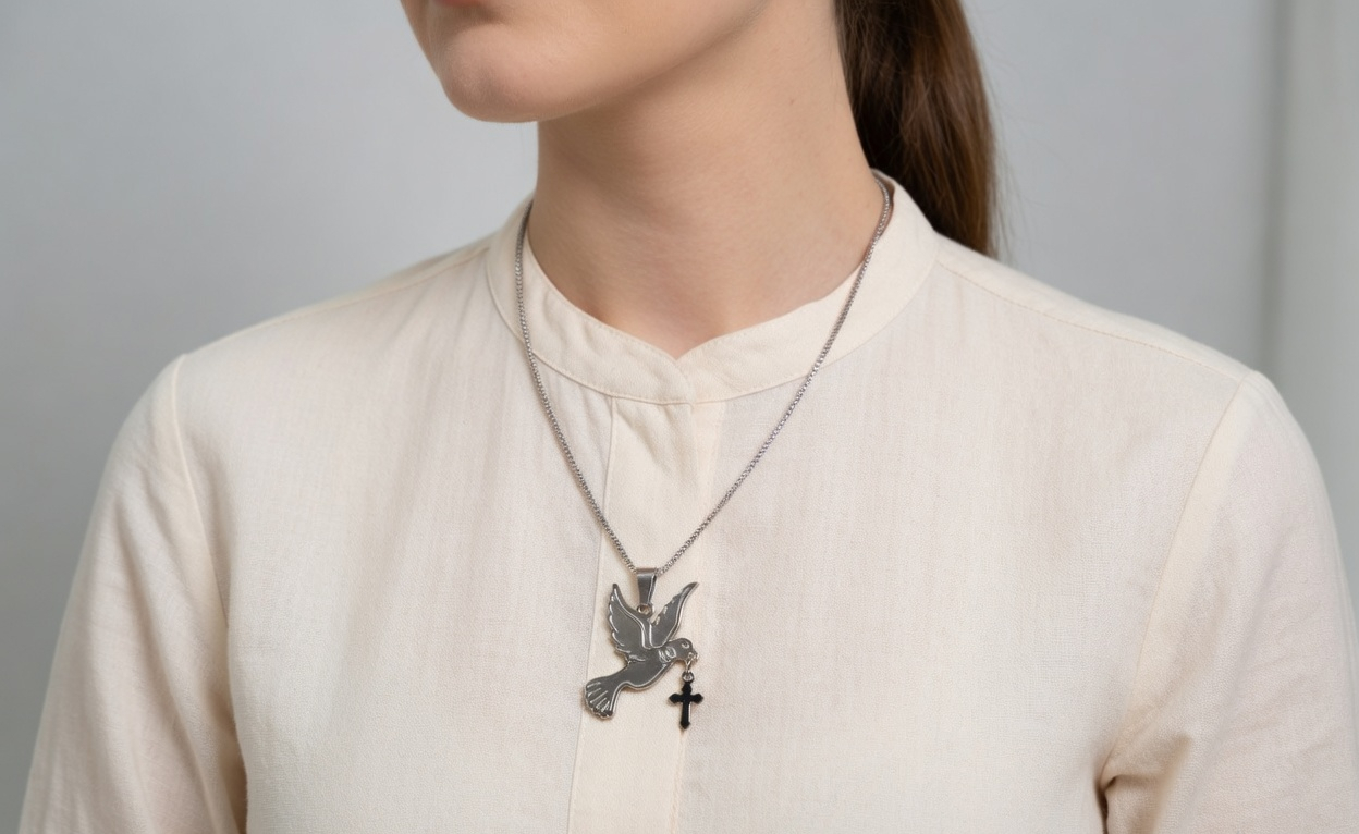 Holy Spirit Descending Necklace - Gold Religious Pendant Necklace - Lustre & Star