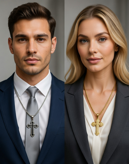 Orthodox Style Cross Necklace - Gold Stainless Steel Religious Necklace - Lustre & Star