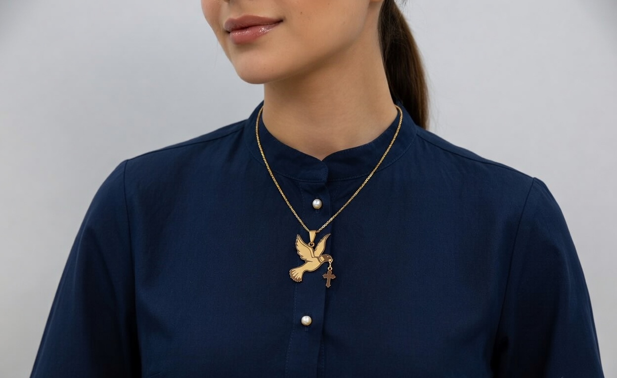 Holy Spirit Descending Necklace - Gold Religious Pendant Necklace - Lustre & Star