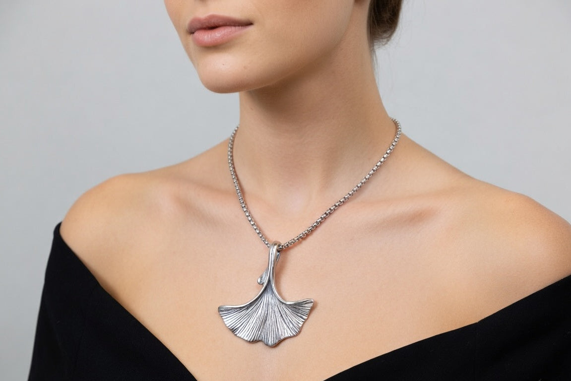 Ginkgo Necklace - Gold Stainless Steel Leaf Pendant - Lustre & Star
