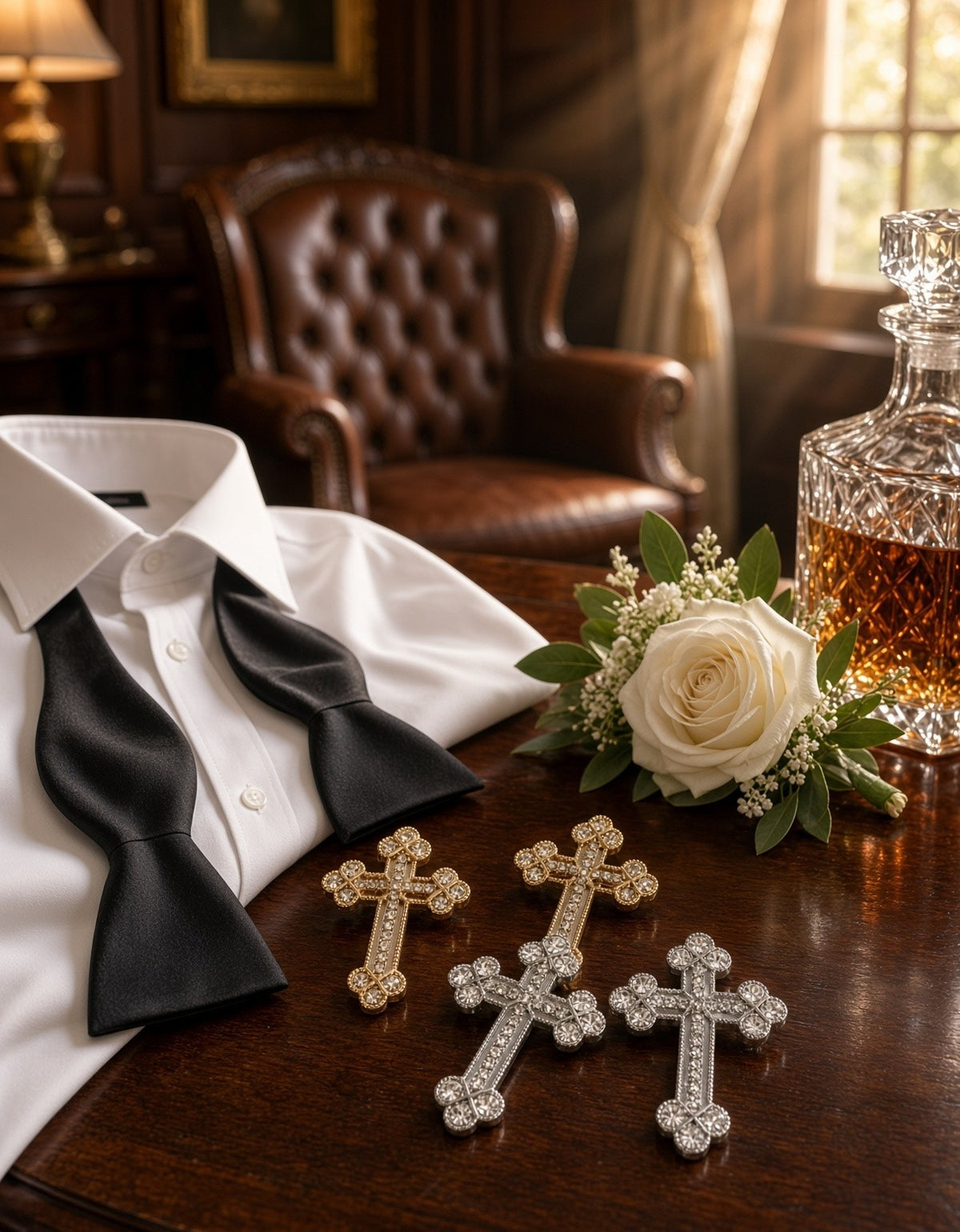 Budded Crystal Rhinestones Grooms Back Crosses Brooches