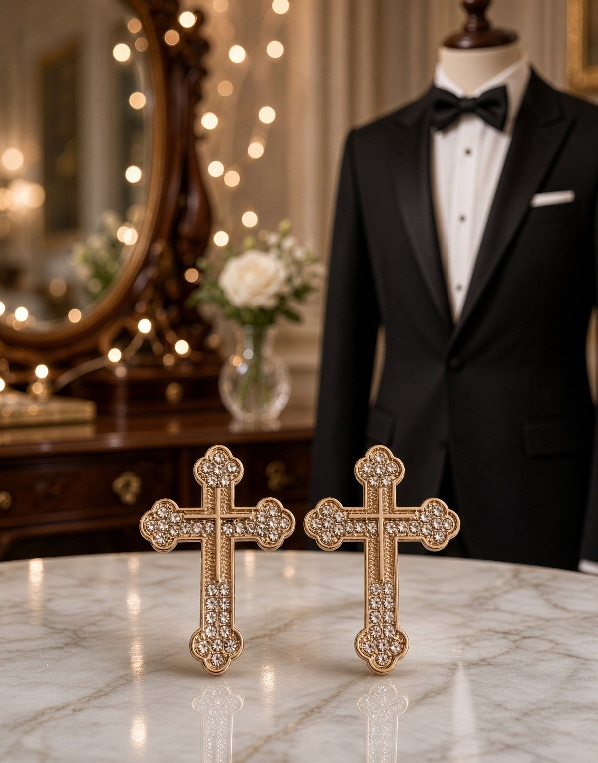 Classic Rhinestone Groom’s Back Cross