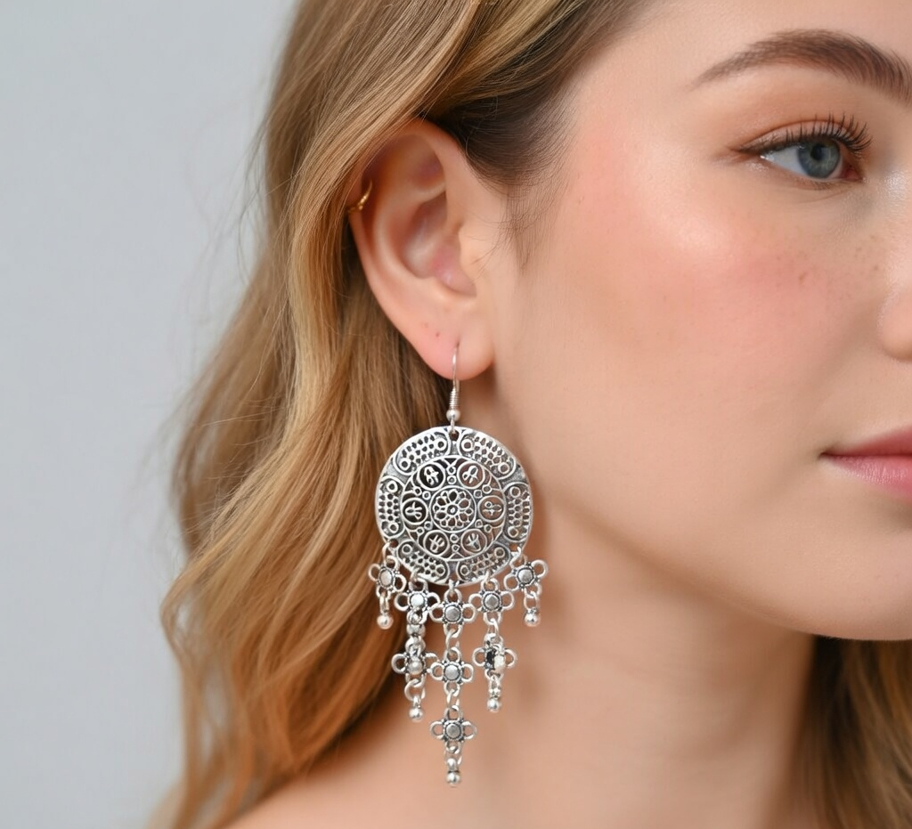 Boho Round Flower Earrings - Gold Floral Drop Earrings - Lustre & Star