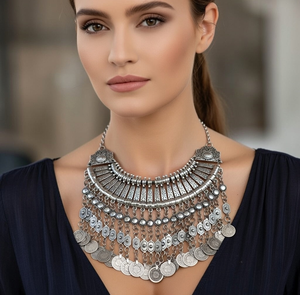 Boho Coin Statement Necklace - Gold Layered Necklace - Lustre & Star