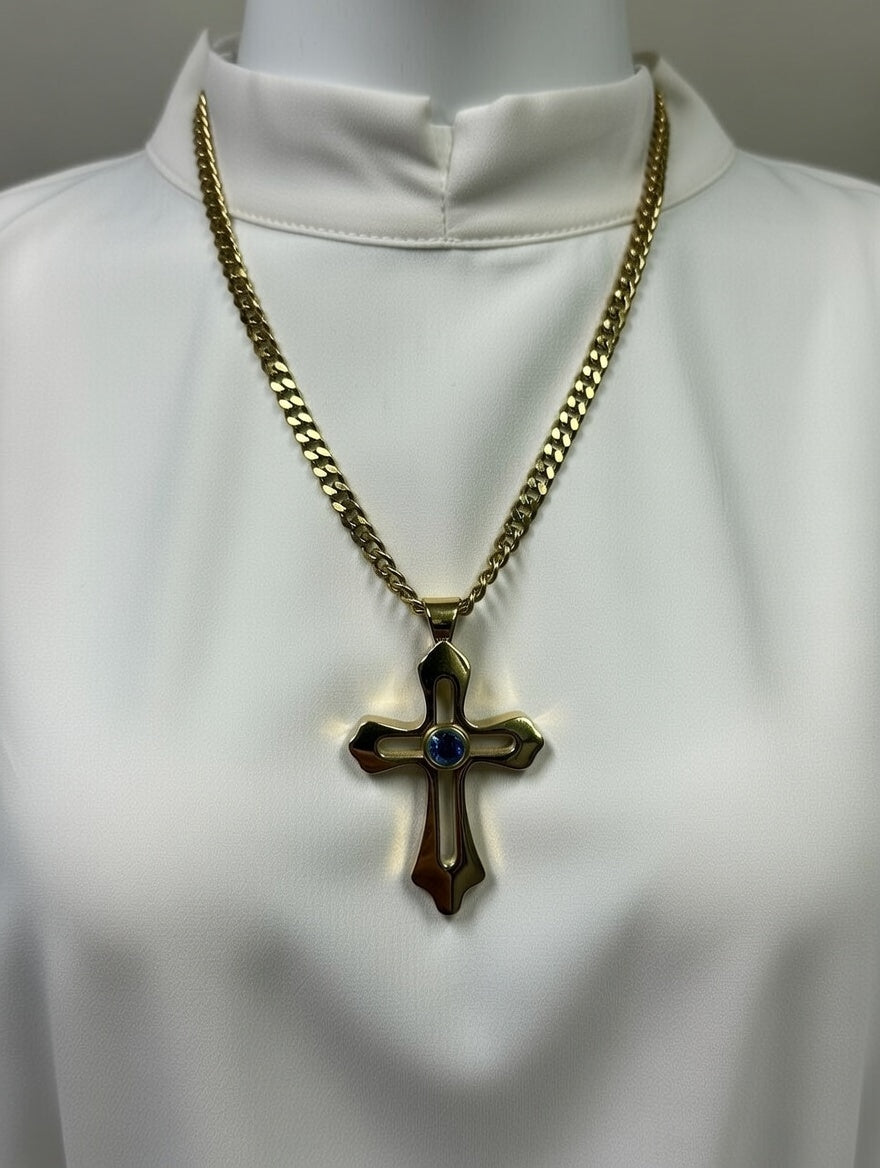 Cross with Projected Prayer Necklace - Gold Religious Pendant - Lustre & Star