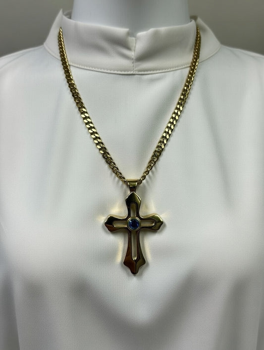 Cross with Projected Prayer Necklace - Gold Religious Pendant - Lustre & Star