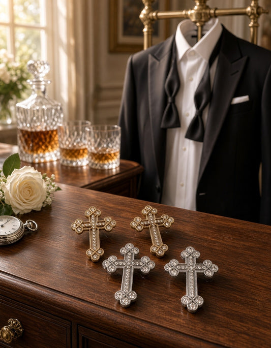Budded Crystal Rhinestones Grooms Back Crosses Brooches