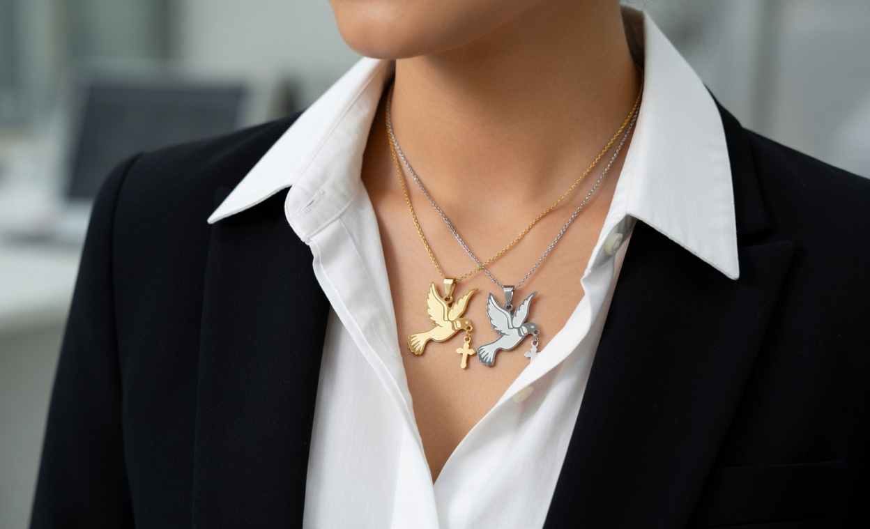 Holy Spirit Descending Necklace - Gold Religious Pendant Necklace - Lustre & Star