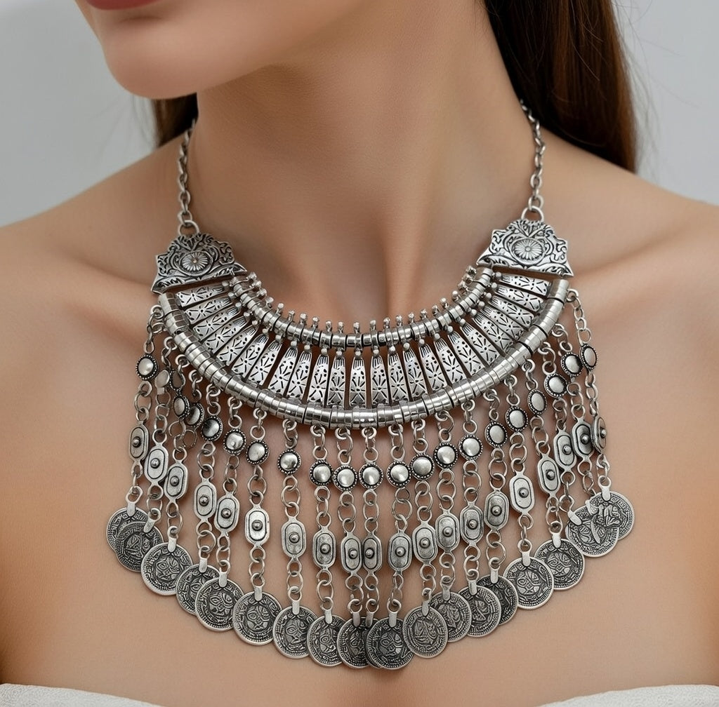Boho Coin Statement Necklace - Gold Layered Necklace - Lustre & Star