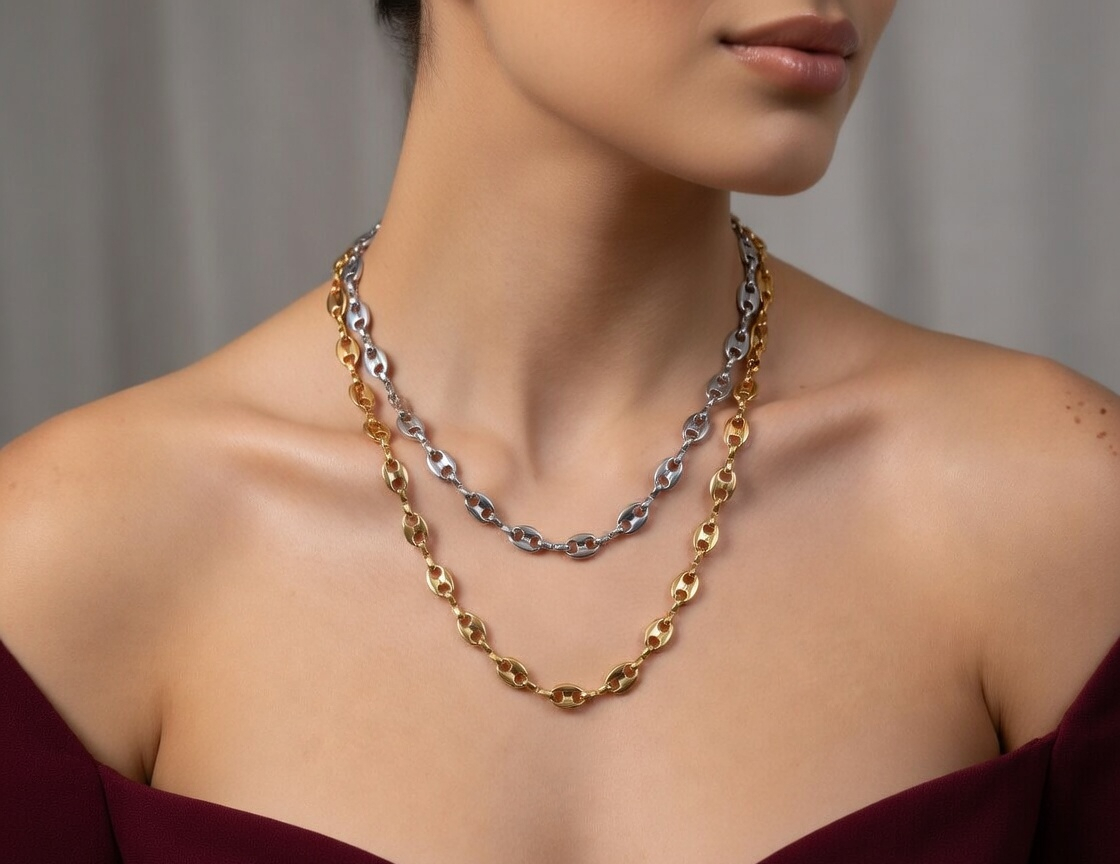 Coffee Bean Chain Necklace - Gold Stainless Steel Chain - Lustre & Star