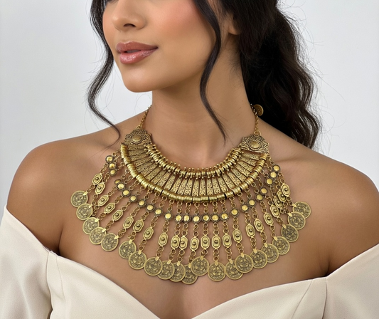 Boho Coin Statement Necklace - Gold Layered Necklace - Lustre & Star
