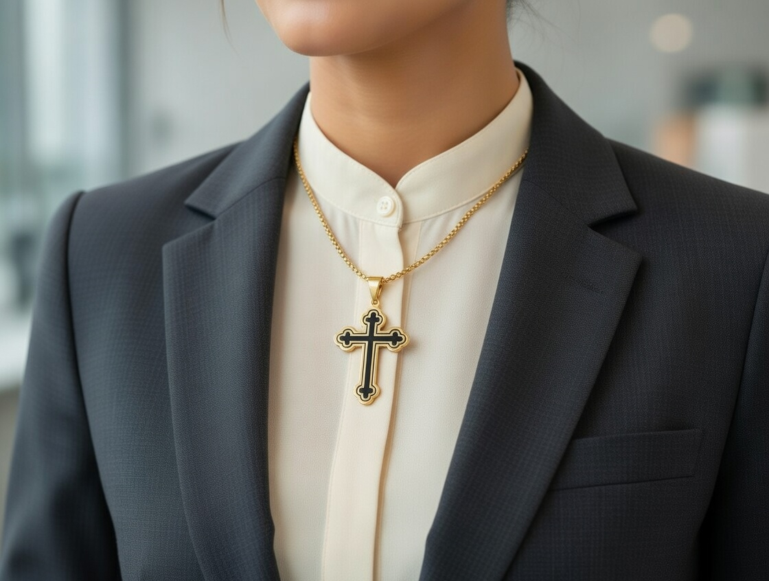 Orthodox Style Cross Necklace - Gold Stainless Steel Religious Necklace - Lustre & Star