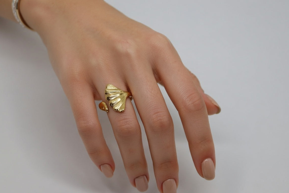 Ginkgo Ring - Gold Stainless Steel Leaf Ring - Lustre & Star