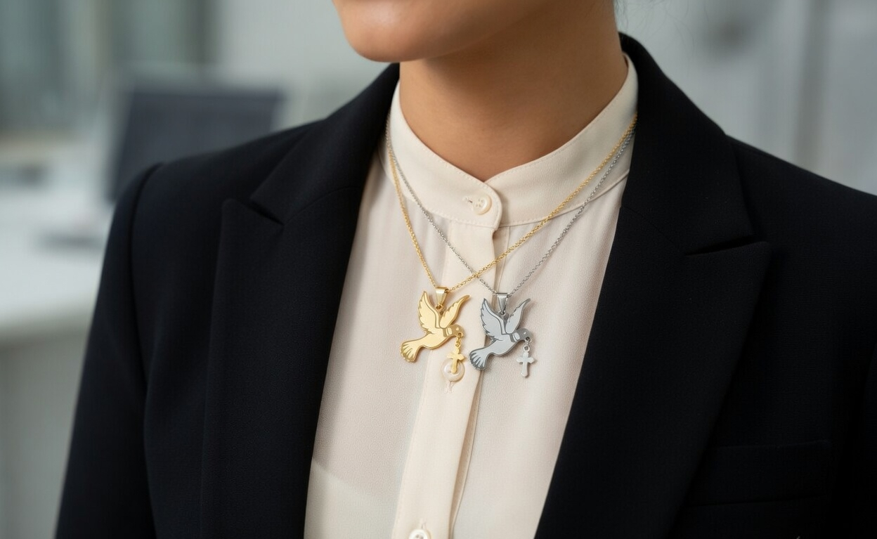 Holy Spirit Descending Necklace - Gold Religious Pendant Necklace - Lustre & Star