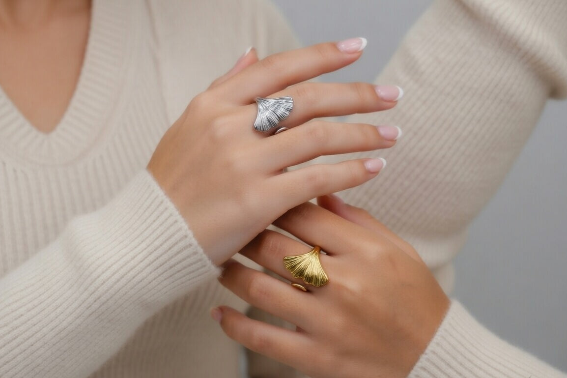 Ginkgo Ring - Gold Stainless Steel Leaf Ring - Lustre & Star