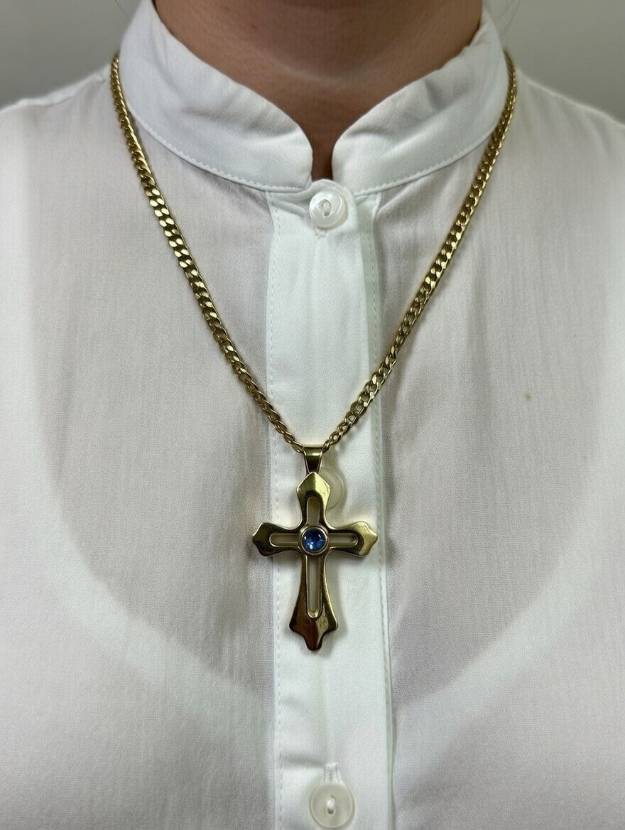 Cross with Projected Prayer Necklace - Gold Religious Pendant - Lustre & Star