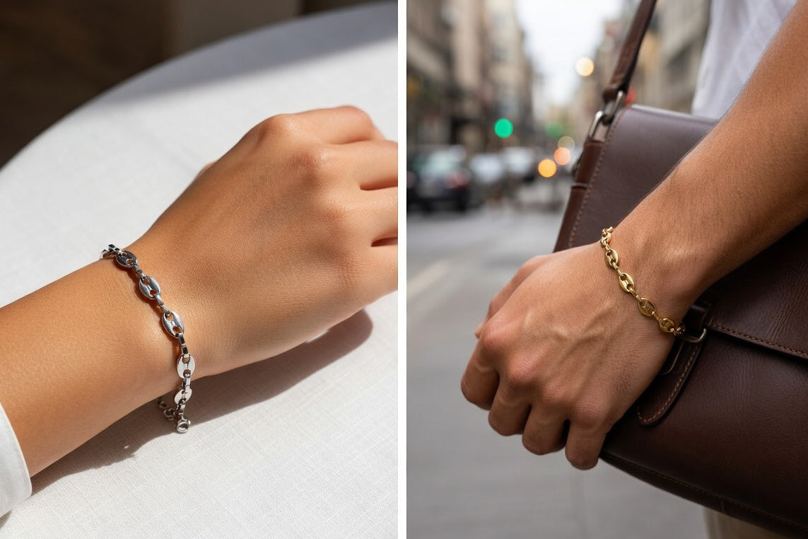 Coffee Bean Bracelet - Gold Stainless Steel Bracelet - Lustre & Star