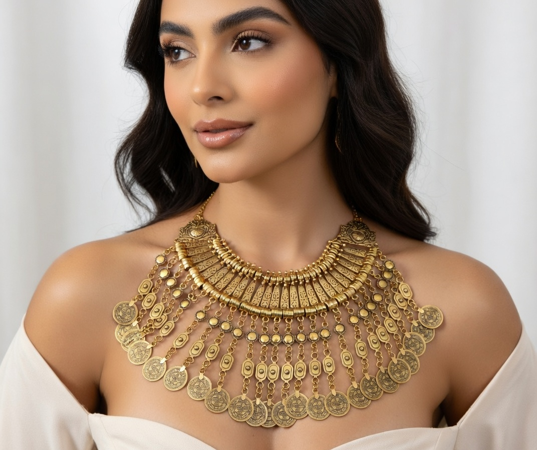Boho Coin Statement Necklace - Gold Layered Necklace - Lustre & Star