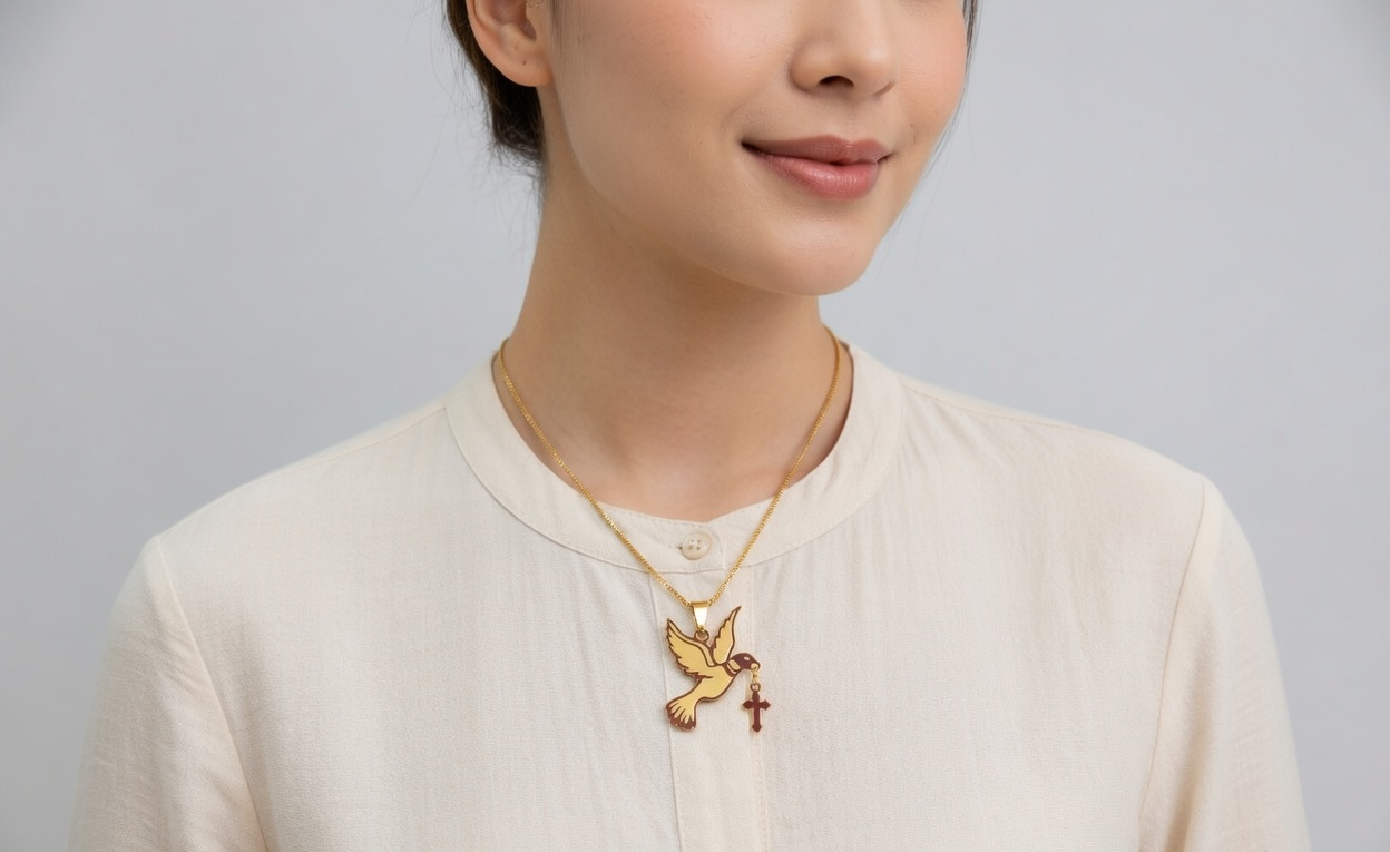 Holy Spirit Descending Necklace - Gold Religious Pendant Necklace - Lustre & Star