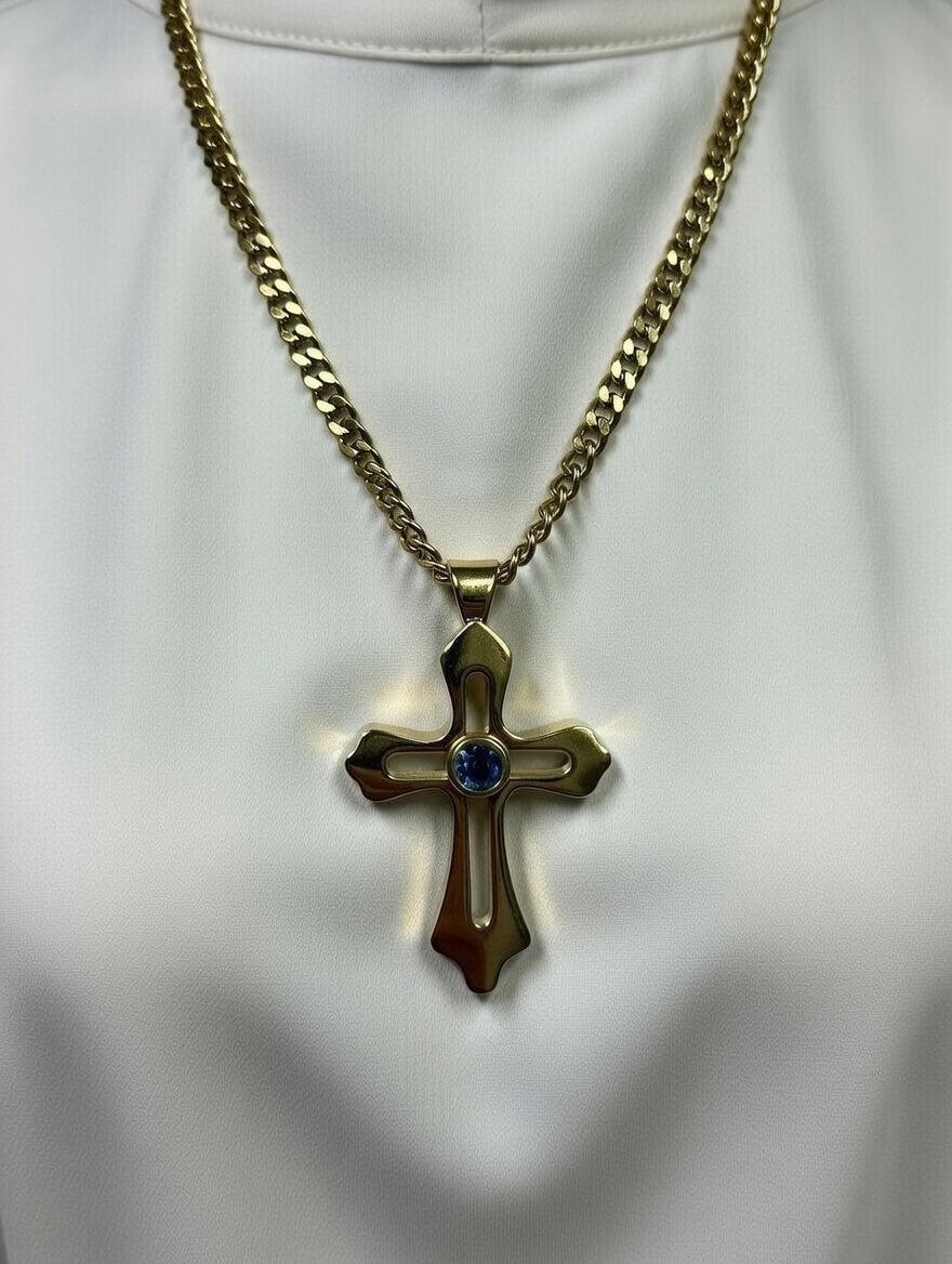 Cross with Projected Prayer Necklace - Gold Religious Pendant - Lustre & Star