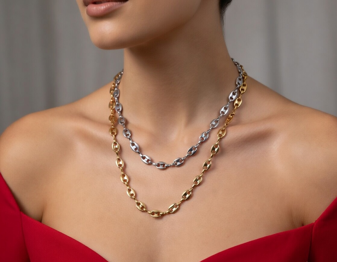 Coffee Bean Chain Necklace - Gold Stainless Steel Chain - Lustre & Star