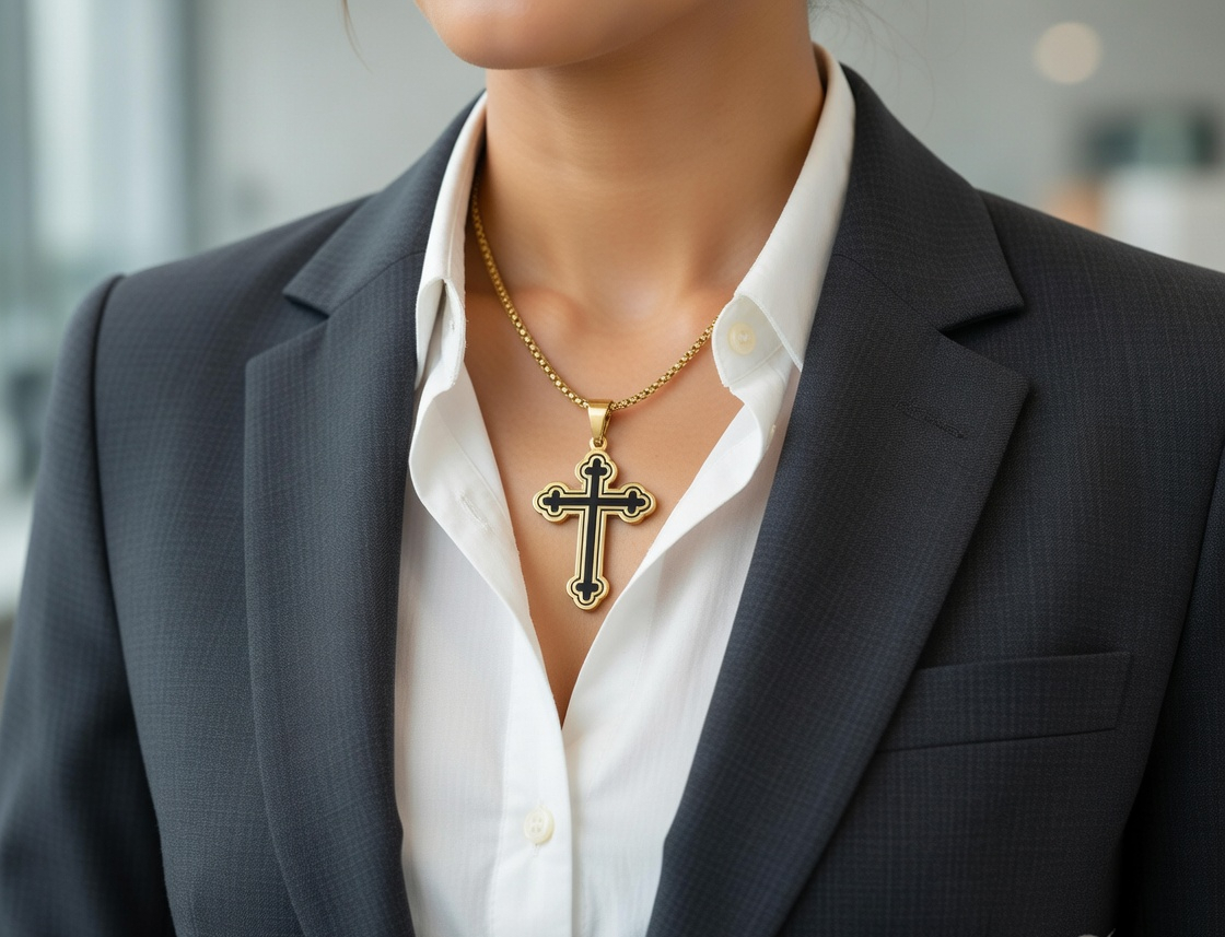 Orthodox Style Cross Necklace - Gold Stainless Steel Religious Necklace - Lustre & Star