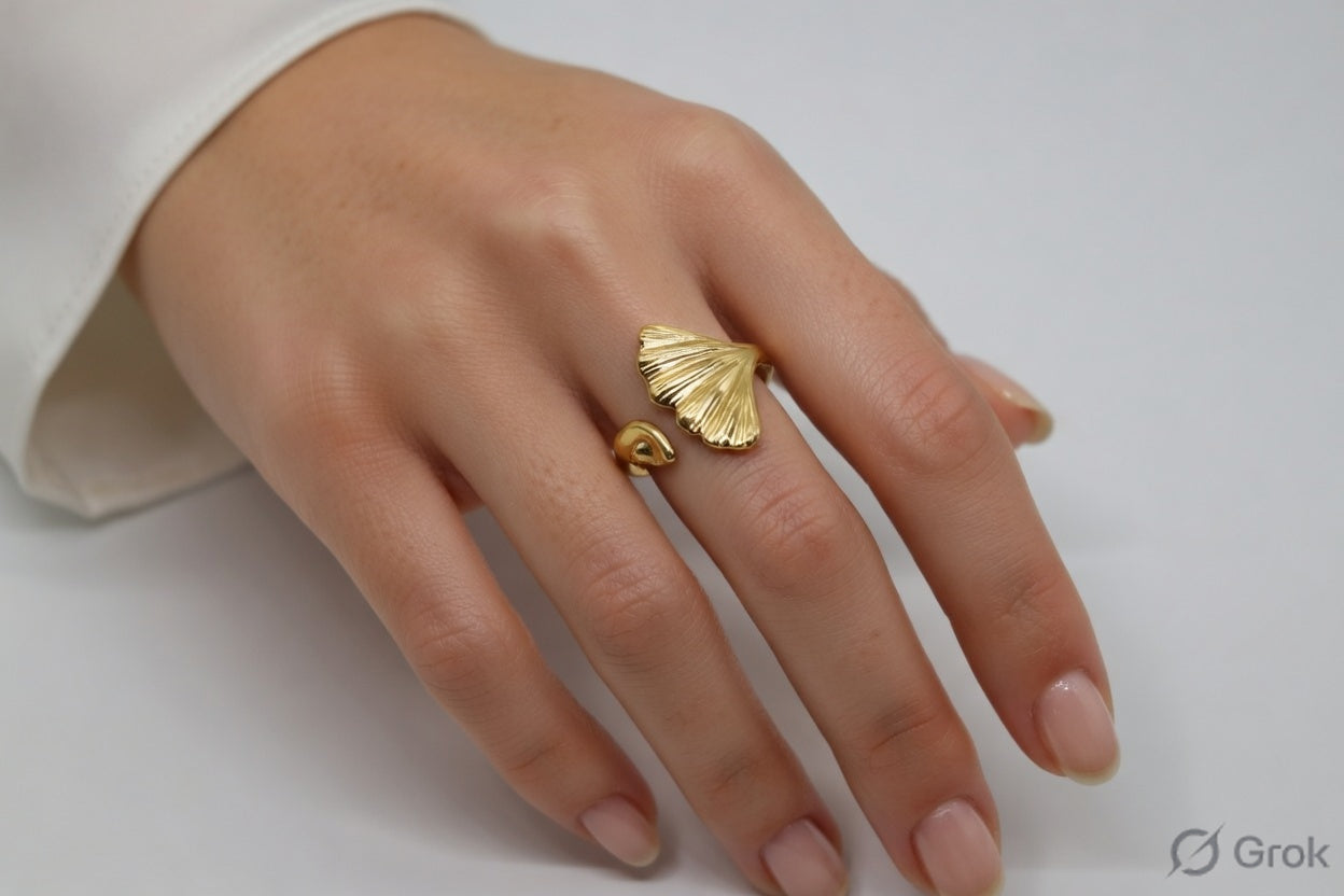 Ginkgo Ring - Gold Stainless Steel Leaf Ring - Lustre & Star