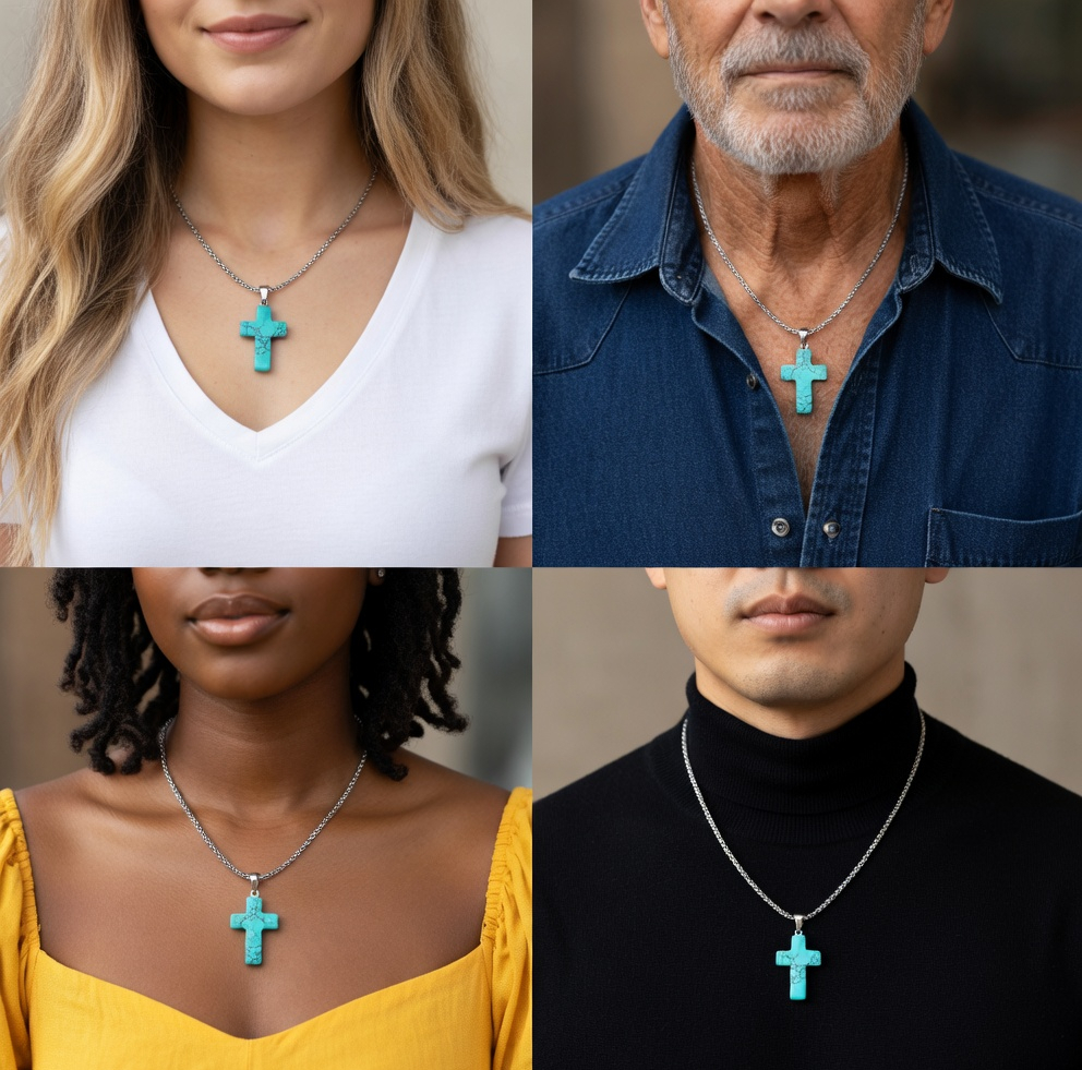Turquoise Cross Necklace - Turquoise and Gold Pendant - Lustre & Star