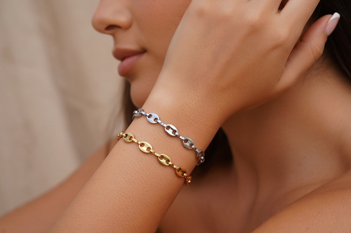 Coffee Bean Bracelet - Gold Stainless Steel Bracelet - Lustre & Star