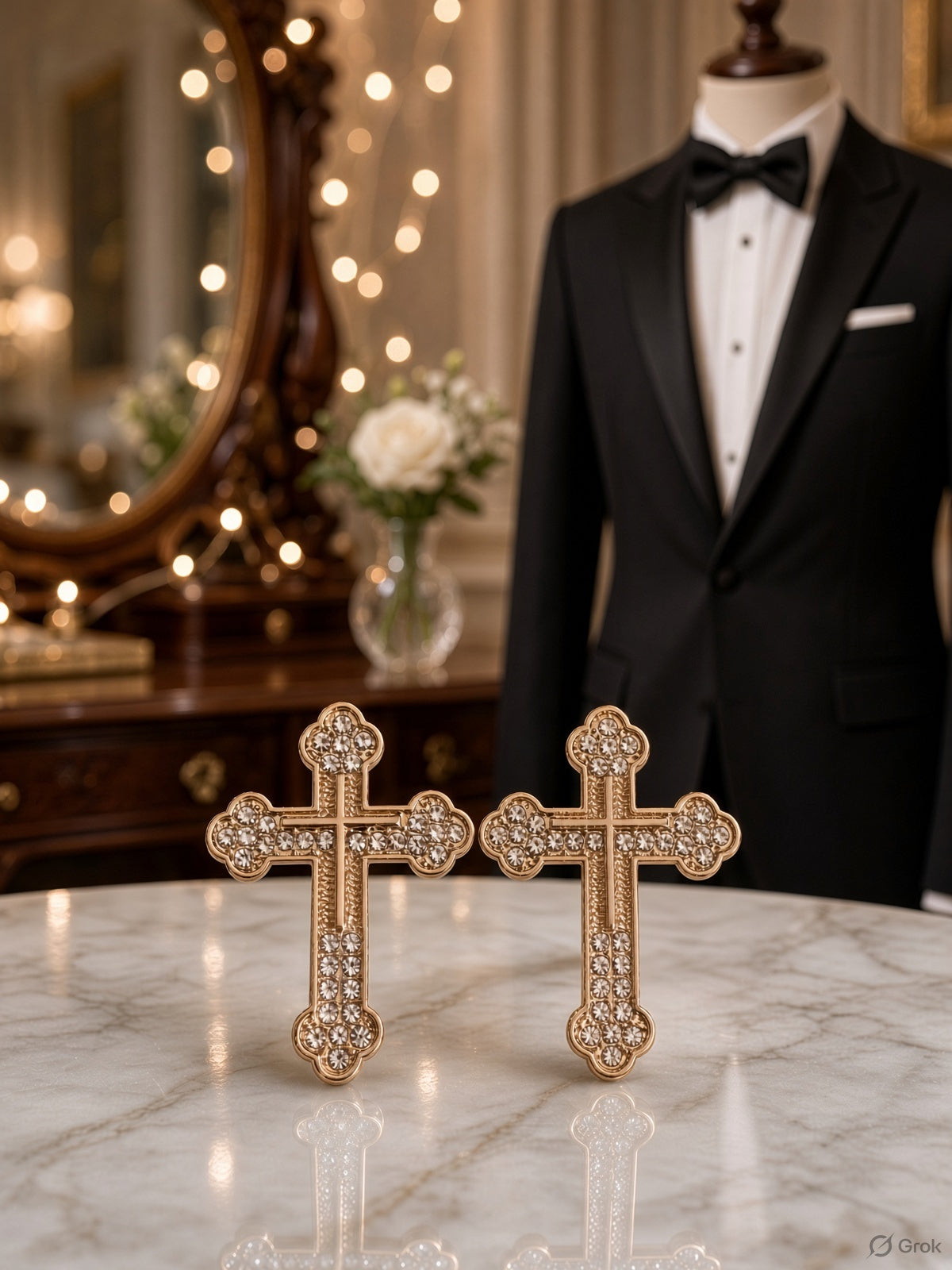 Classic Rhinestone Groom’s Back Cross