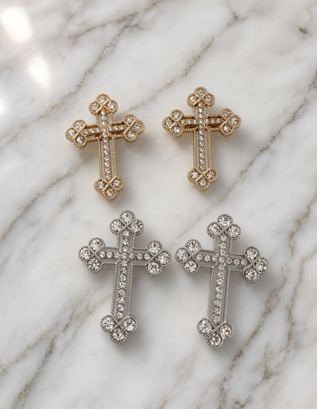 Budded Crystal Rhinestones Grooms Back Crosses Brooches
