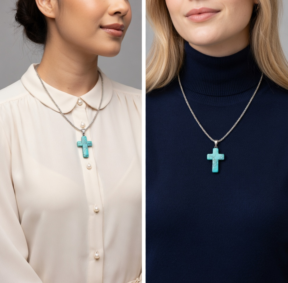Turquoise Cross Necklace - Turquoise and Gold Pendant - Lustre & Star