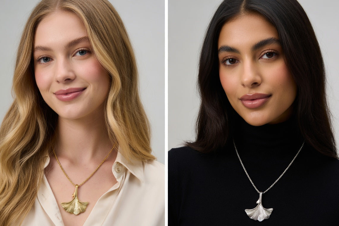 Ginkgo Necklace - Gold Stainless Steel Leaf Pendant - Lustre & Star